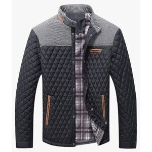 Mens Black/Gray Contrast Quilted Field Jacket Button Up XL Pockets